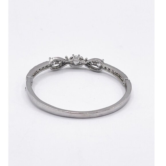 Silver Tone Cubic Zirconia Hinged Bangle Bracelet Vintage Style Three Stone - Picture 6 of 9